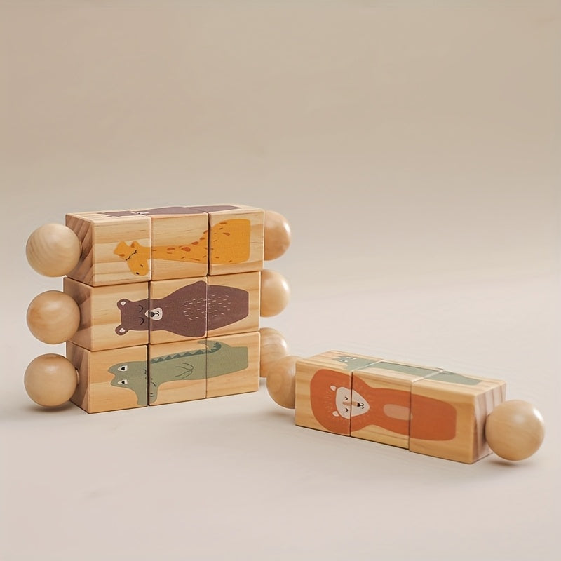 Houten Draaibare Dieren Puzzel | Educatief Speelgoed & Rammelaar voor Kinderen | Perfect als Kerstcadeau
