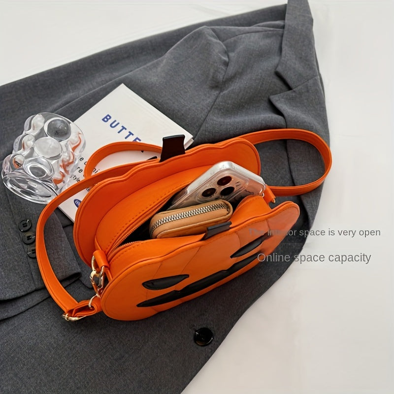 Pompoen halloween schoudertas - grappige crossbody bag in contrasterende kleuren | perfect festival accessoire