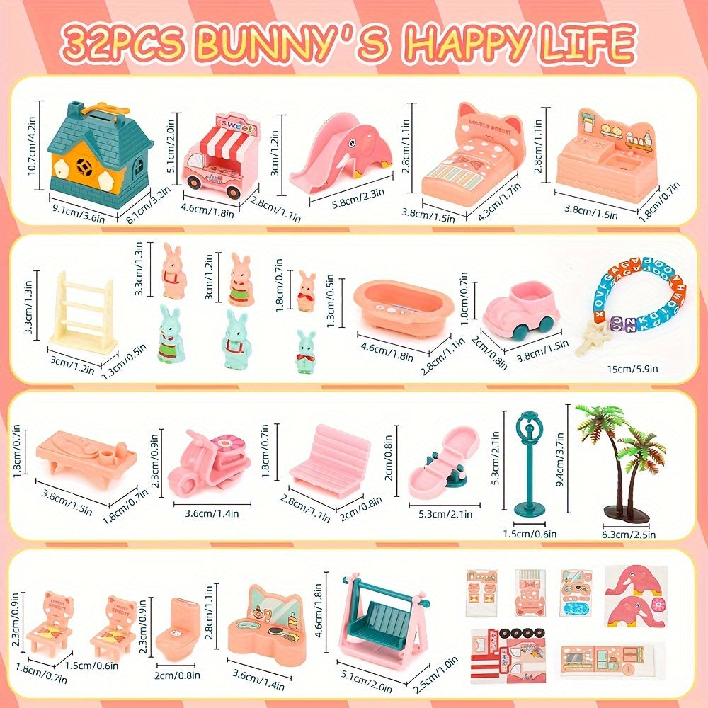 Schattig Konijnenhuis Speelset | Vouwbaar Plastic Konijnenspeelgoed – Interactief & Educatief Rollenspel voor Peuters