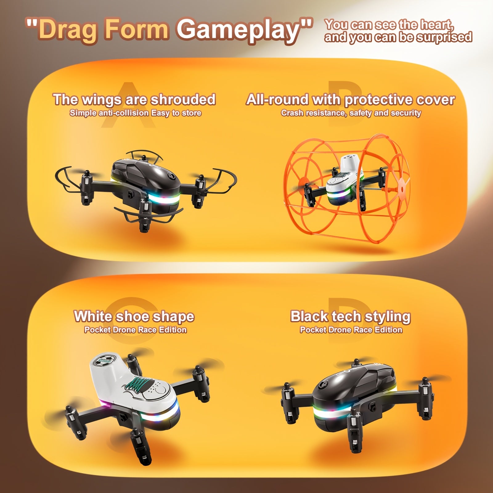 GJV DIY Drone | LED-verlichting, 3 Modi, Oplaadbare Batterij, Afneembaar, Anti-Val, Voor Beginners & Kinderen