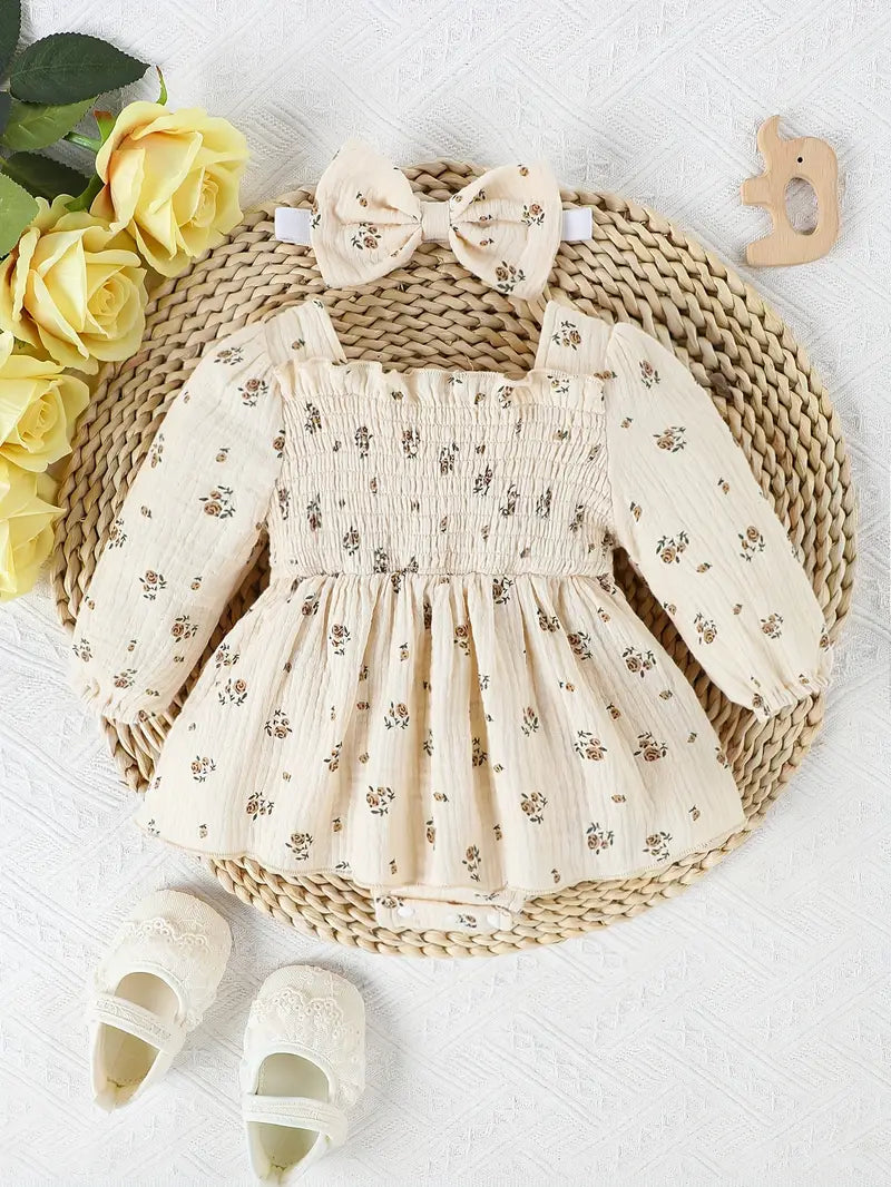 Baby Meisje Prinsessen Jumpsuit | 100% Katoenen Bloemenprint Romper met Ruches en Strik