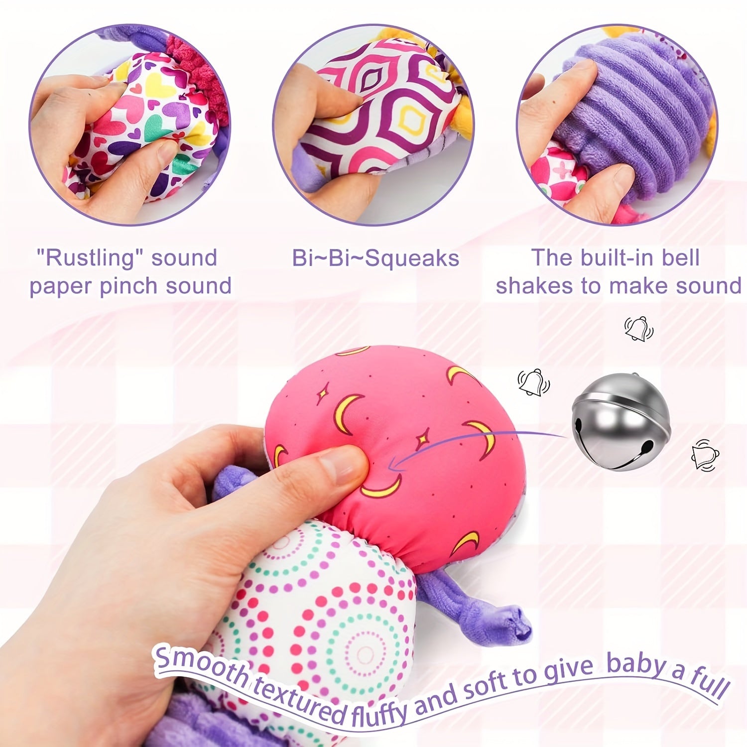 Muzikale Rups Knuffel | Baby Speelgoed met Rammelaar & Krasgeluid | Zintuiglijk Speelgoed voor 0+ Maanden