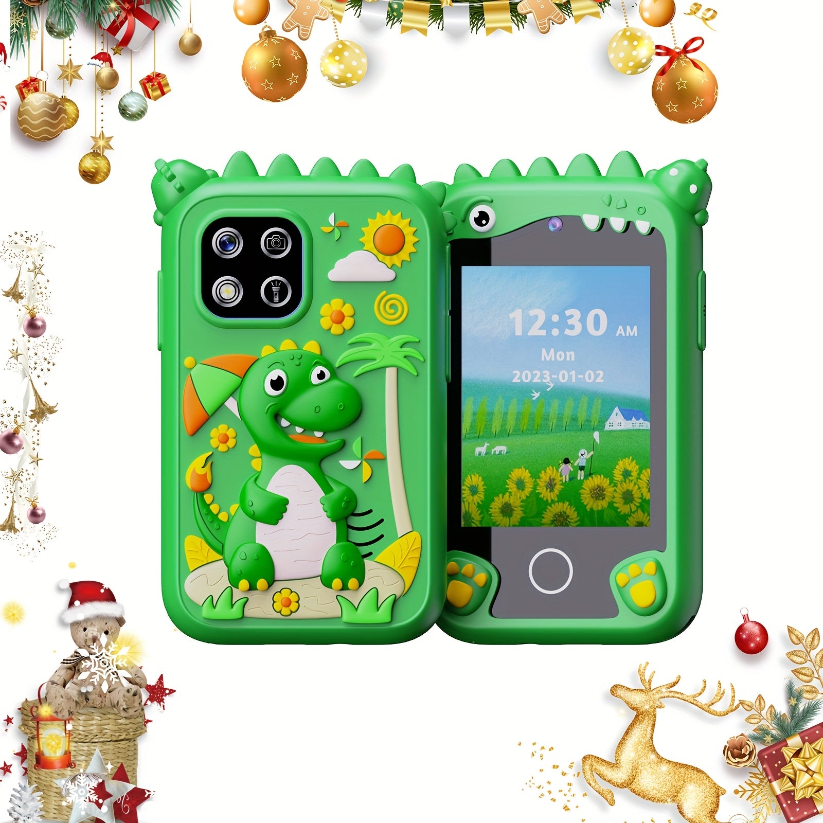Kindvriendelijke Smartphone met Dual Camera voor Kinderen 3-10 Jaar - Educatief Speelgoedtelefoon Dinosaurus met 8GB SD Kaart