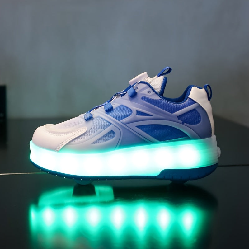 Sneakers met LED-licht | Glow-in-the-Dark Schoenen met USB & Wielen | Verstelbare Roller Schoenen voor Kinderen