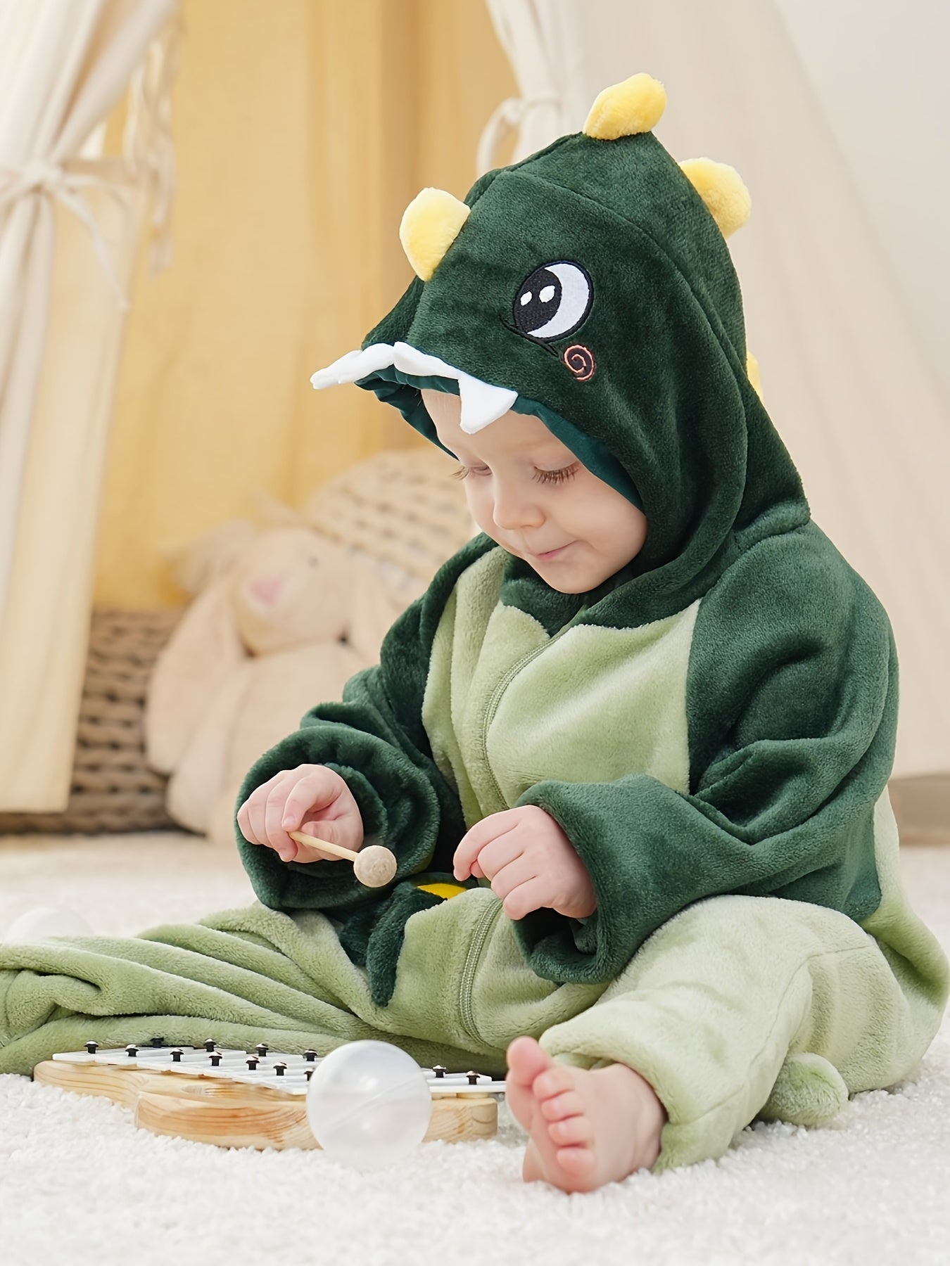 Kinder Dinosaurus Onesie Pyjama – Comfortabele Hooded Jumpsuit met Lange Mouwen