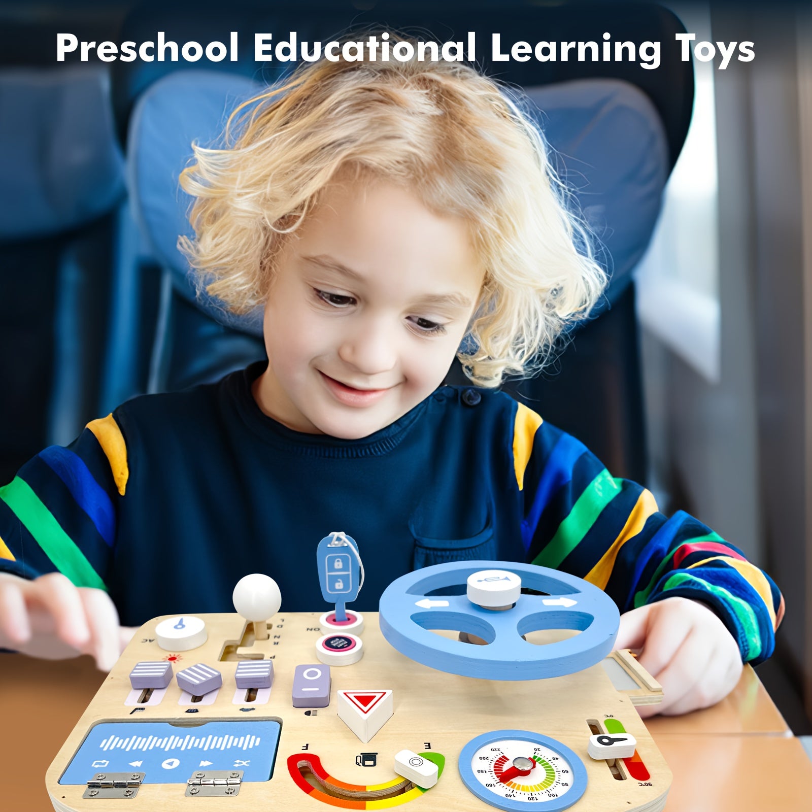 Houten Busy Board met Stuur | Educatief Speelgoed voor Jongens en Meisjes