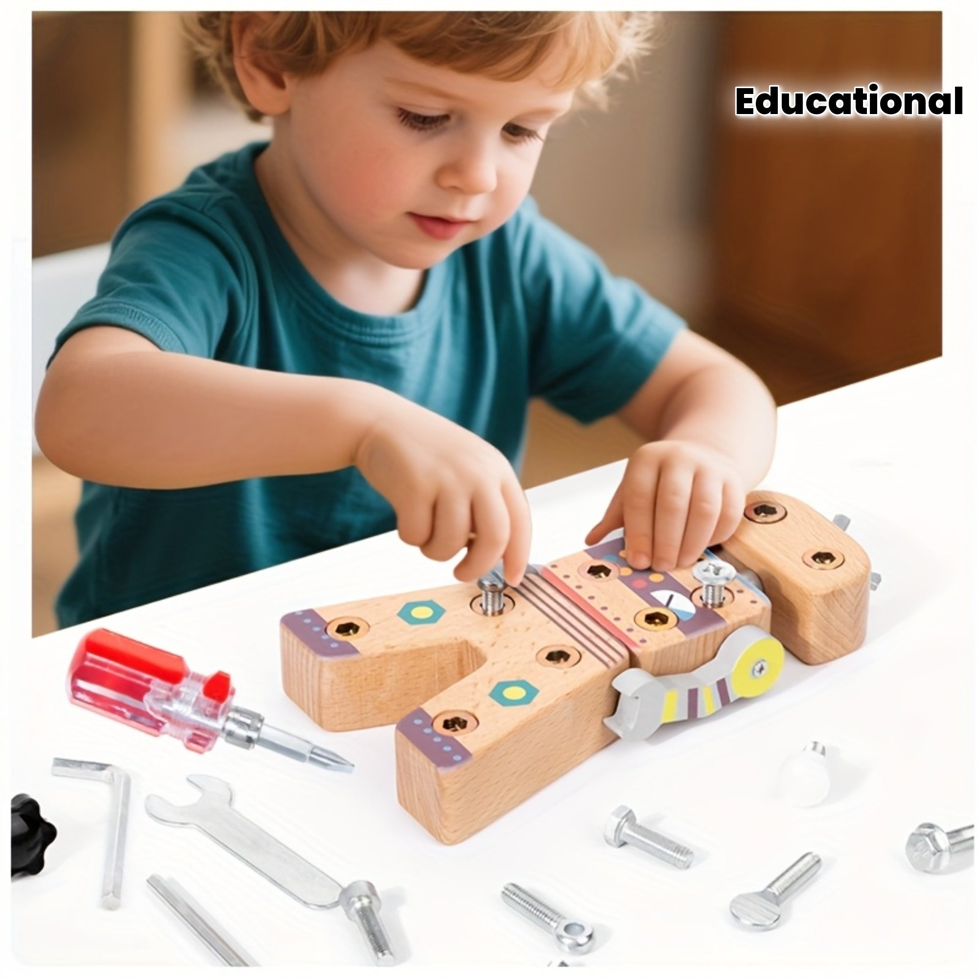 Robot schroevendraaier speelgoed|Houten educatief constructiespeelgoed 3+