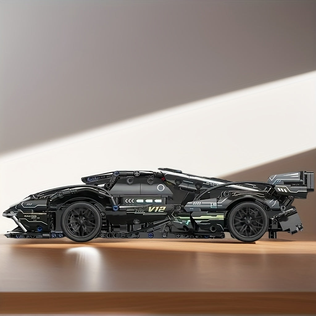 DIY Bouwset 1330 Stuks – Zwarte Sportauto in Blokken, Racewagen voor Kinderen & Volwassenen, Cadeau voor Kerst & Verjaardag