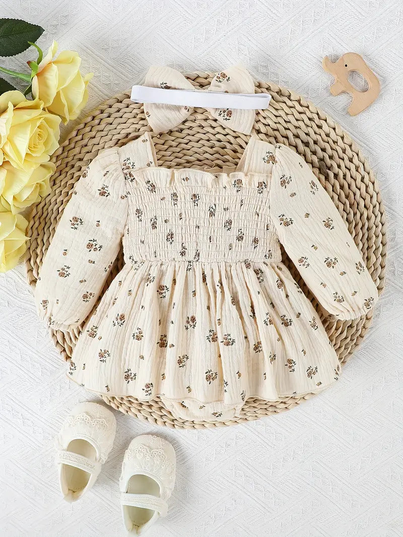 Baby Meisje Prinsessen Jumpsuit | 100% Katoenen Bloemenprint Romper met Ruches en Strik