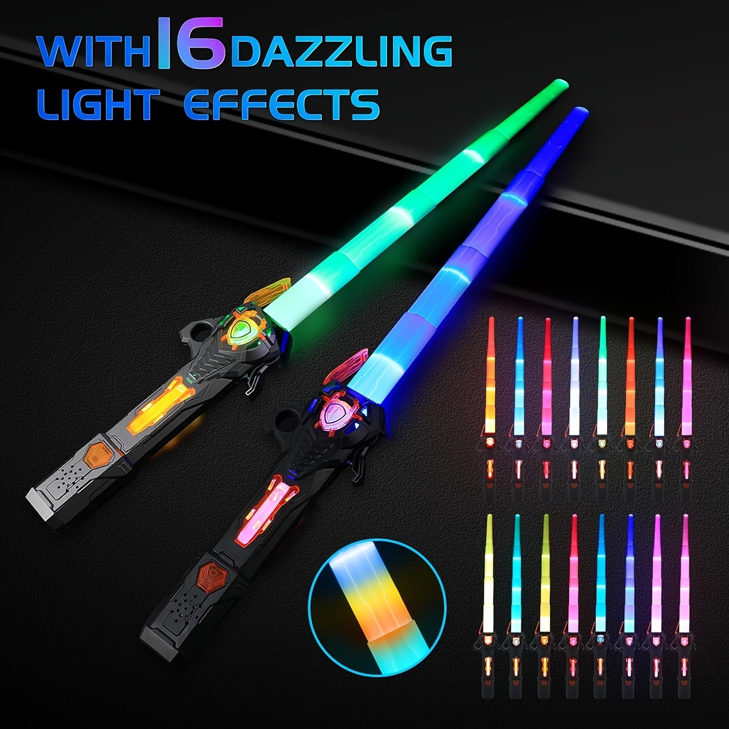 Lichtgevende Zwaard RGB 16 Kleuren - Oplaadbaar LED Zwaard voor Kinderen, Uitschuifbaar Lichtgevend Zwaard, 2-in-1 LED + FX Geluid, Galaxy Wars Thema, Perfect voor Kinderen