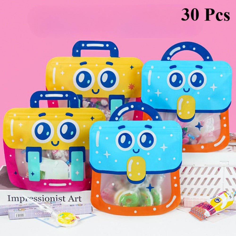 30 Stuks Cartoon Traktatiezakjes met Handvat | Herbruikbare Ziplock Cadeauzakken – Voor Feestjes & Kleine Geschenken