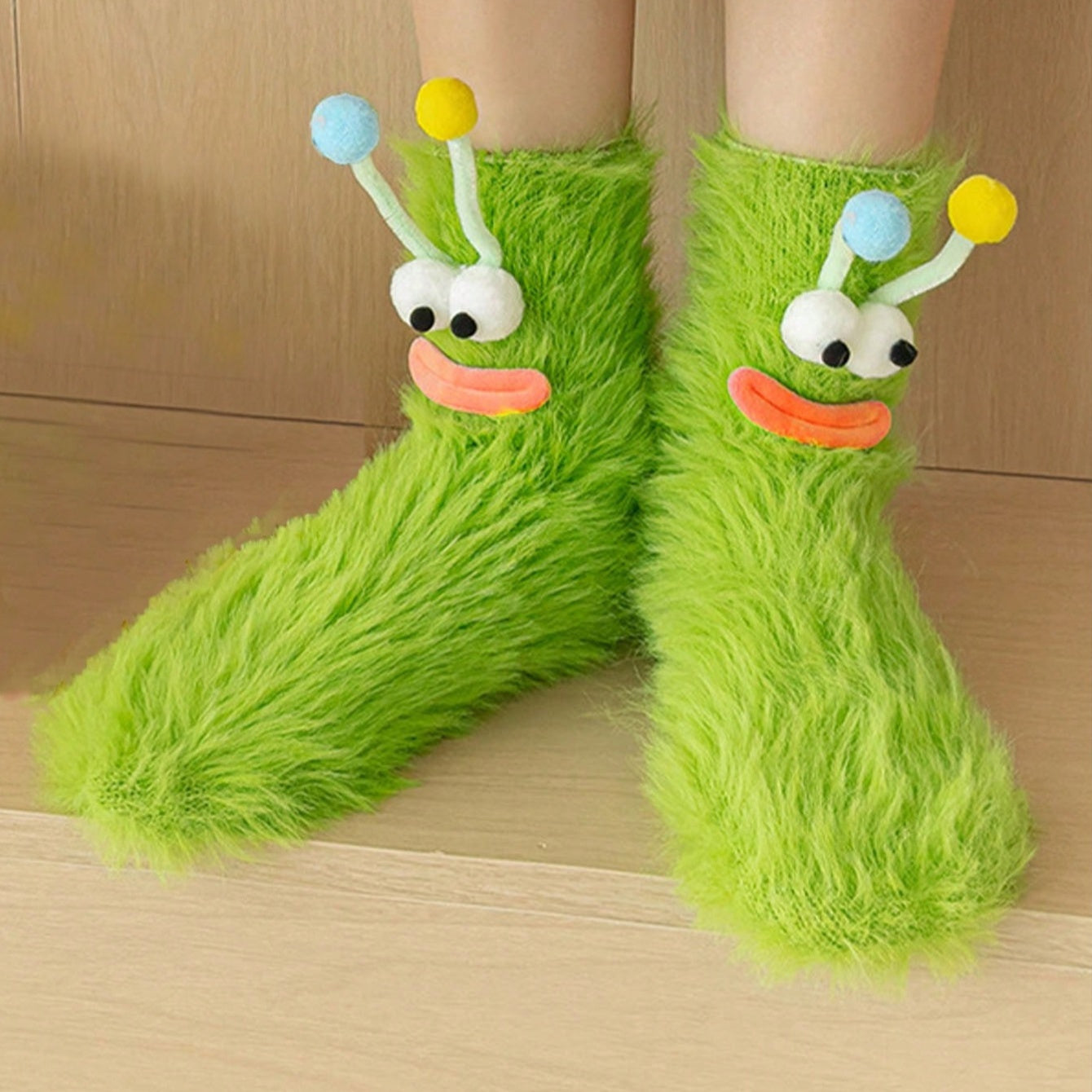 Set van 2 grappige sokken - zachte warme mid-calf dames sokken met grote ogen & mond design