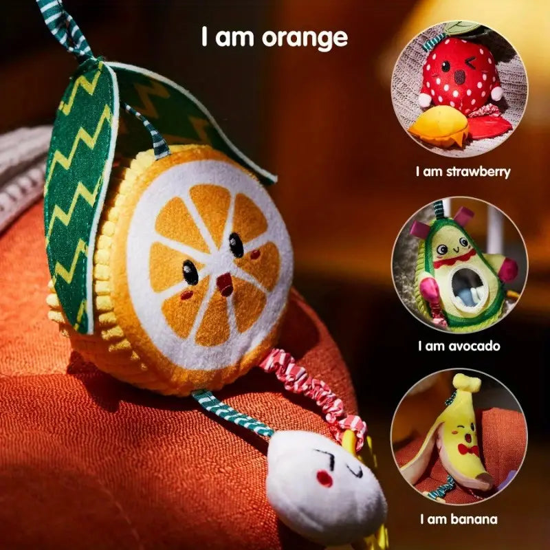 4-delige Baby Wagenspiraal Rammelaar | Pluche Speelgoed met Fruitdesign en Bevestiging