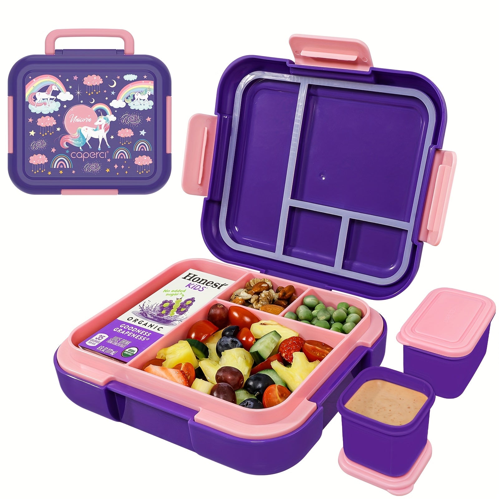 Caperci Bento Lunchbox 4 Compartimenten | Jungle Green/Blue – Grote Capaciteit, Lekvrij & Vaatwasser-/Magnetronbestendig