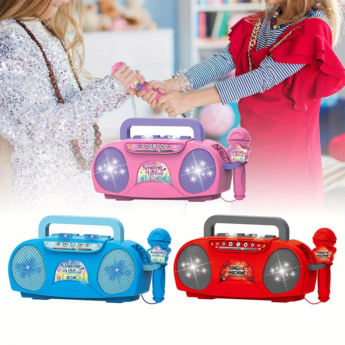 Zingende Ster Karaoke Microfoon Set met Lichteffecten | Educatief Muziekinstrument Speelgoed van ABS-Materiaal, Voor Leeftijd 3+, Beschikbaar in Rood, Blauw, Roze