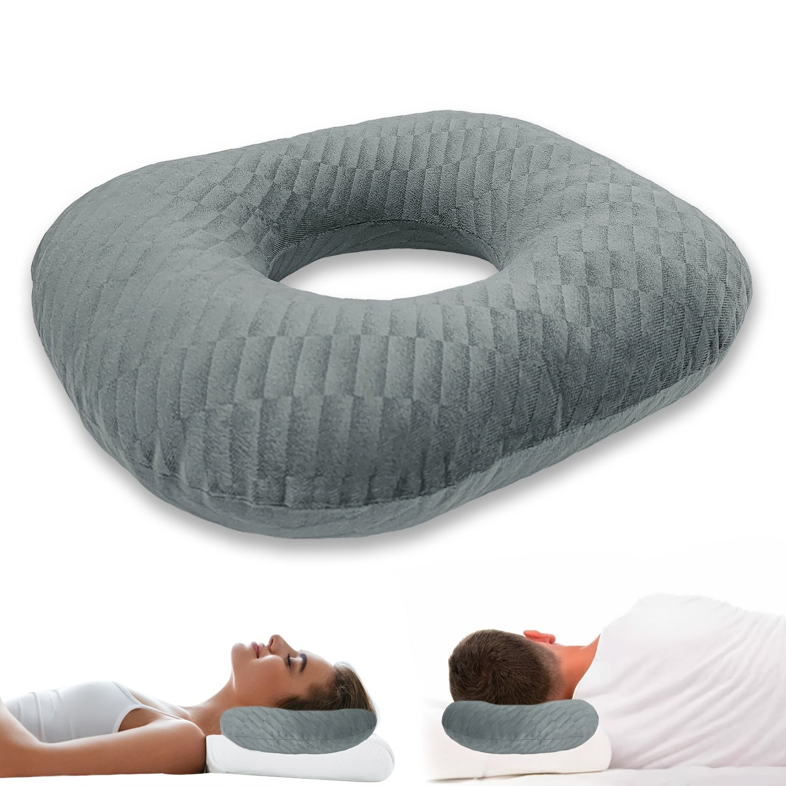 Hypoallergeen Zijslaapkussen met Oorgat - Zacht, Wasbaar, Voor Oorpijn, Grijs