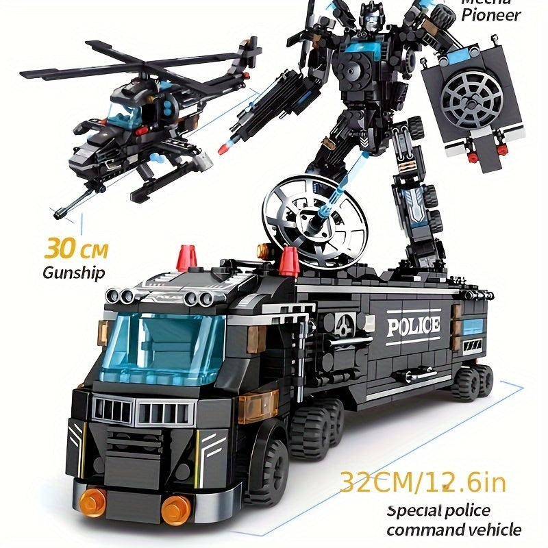 SWAT Team Bouwstenen Speelgoedset voor Kinderen - Grote Politie Bouwset met Helikopter en Robot voor Jongens en Meisjes - Educatief Cadeau voor Verjaardag en Kerstmis