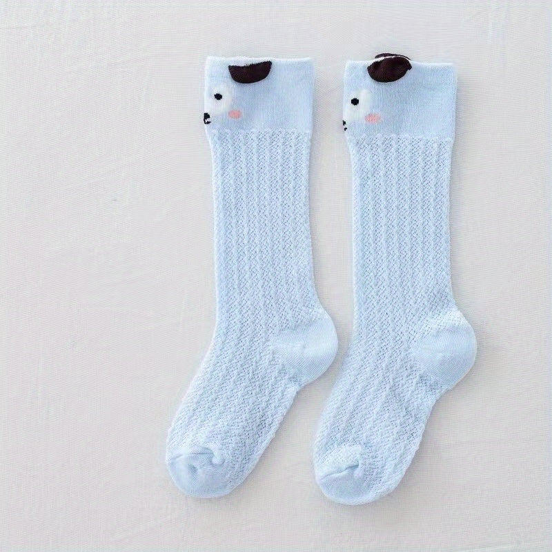 Dunne Katoenen Mesh Kniehoge Sokken met Schattige Cartoon Dieren | Anti-Mug Dijhoge Kousen voor Pasgeboren Kinderen en Peuters Herfst Winter Sokken voor 1-3 Jaar