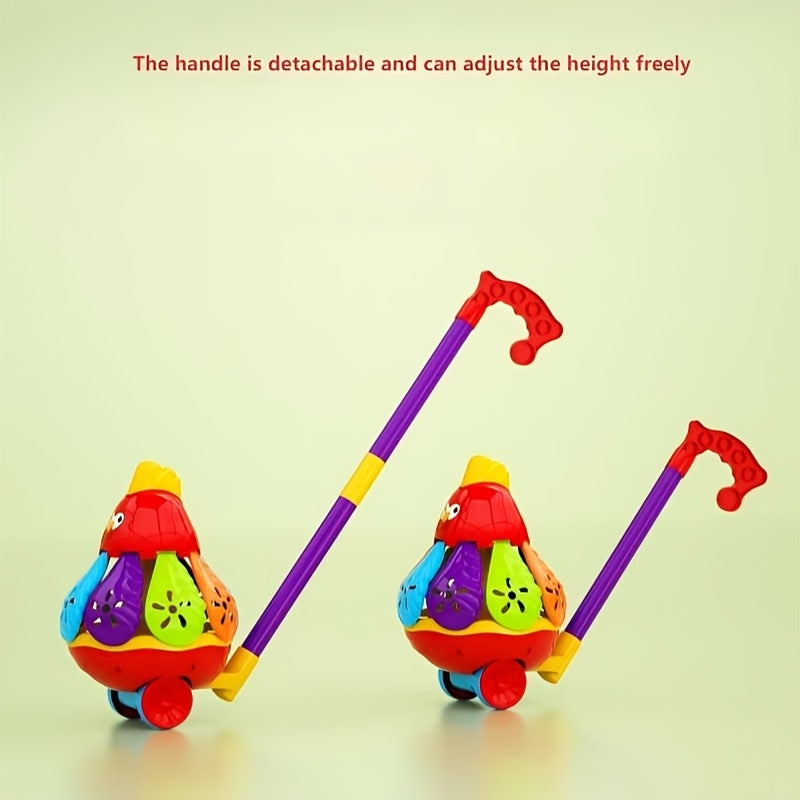 Vrolijk Duwfiguur met Duwstok voor Peuters vanaf 18 Maanden - Loopspeelgoed Schildpad of Kip voor Jongens en Meisjes - Interactief Cadeau voor Baby's Eerste Stapjes