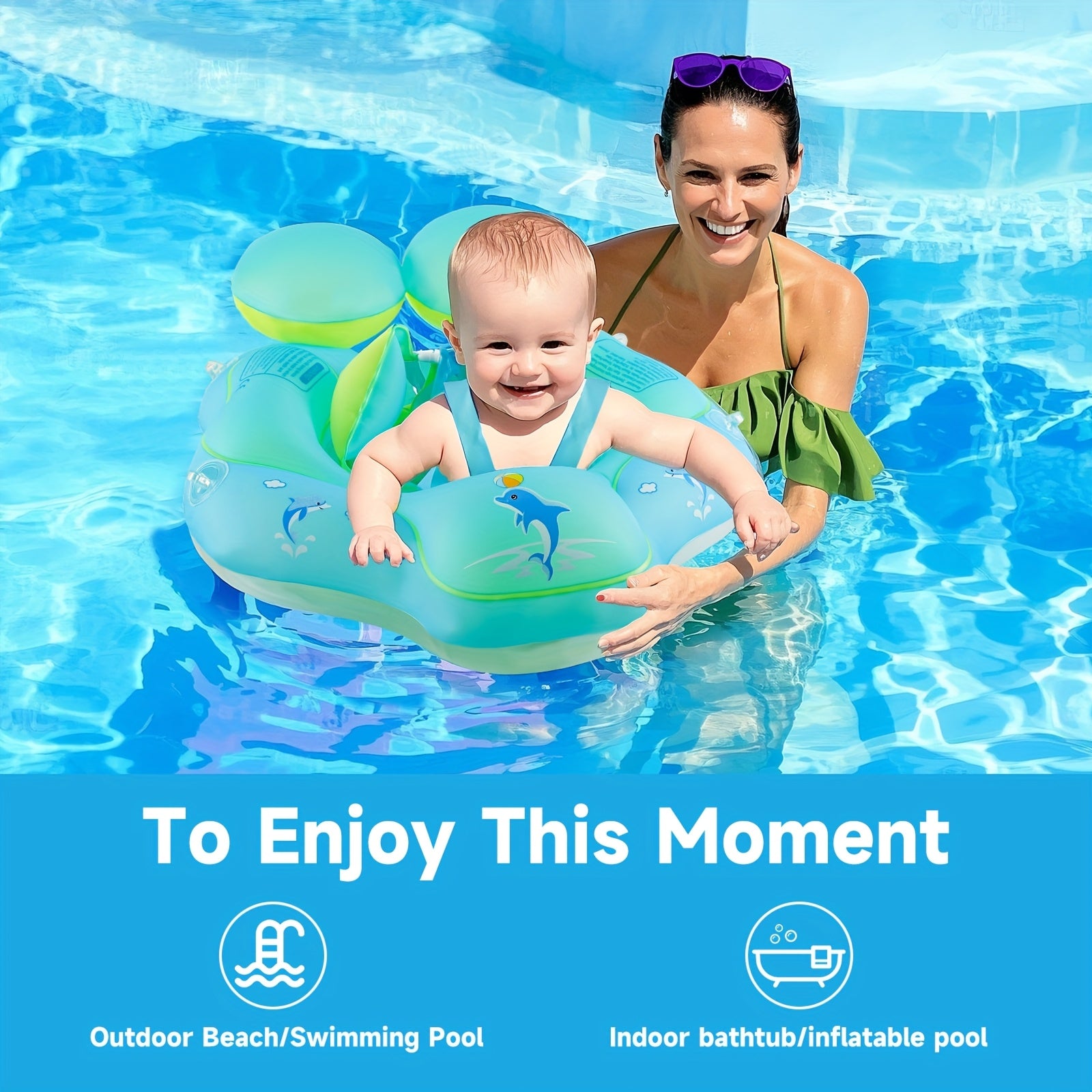 Veilige Baby Zwemring met Zonnescherm voor Kinderen 3-36 Maanden - Opblaasbare Drijver met Zitje voor Jongens en Meisjes - Dolfijn Zwemband Peuter
