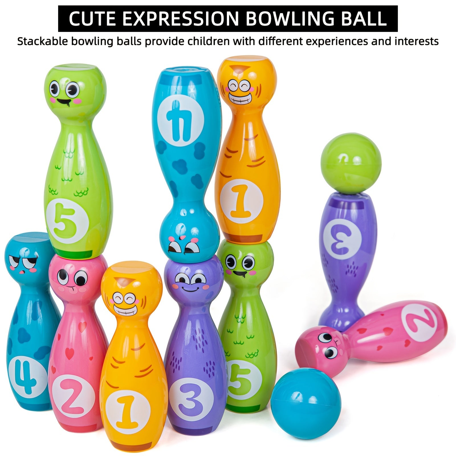 Bowling Set voor Kinderen met Cartoon Pins | 10 Stuks + 2 Ballen