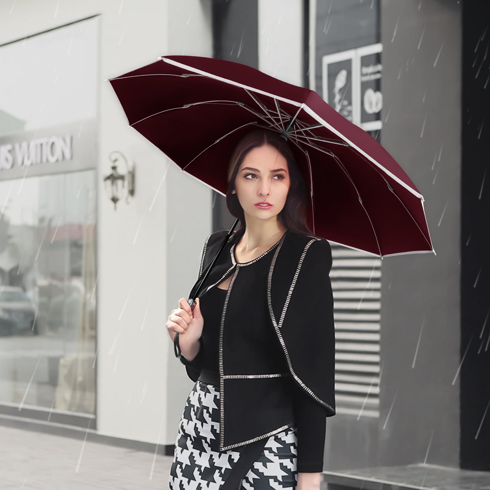 Rainstar automatische paraplu | Omkeerbare sluiting, 10 metalen baleinen, unisex ontwerp, 105 cm