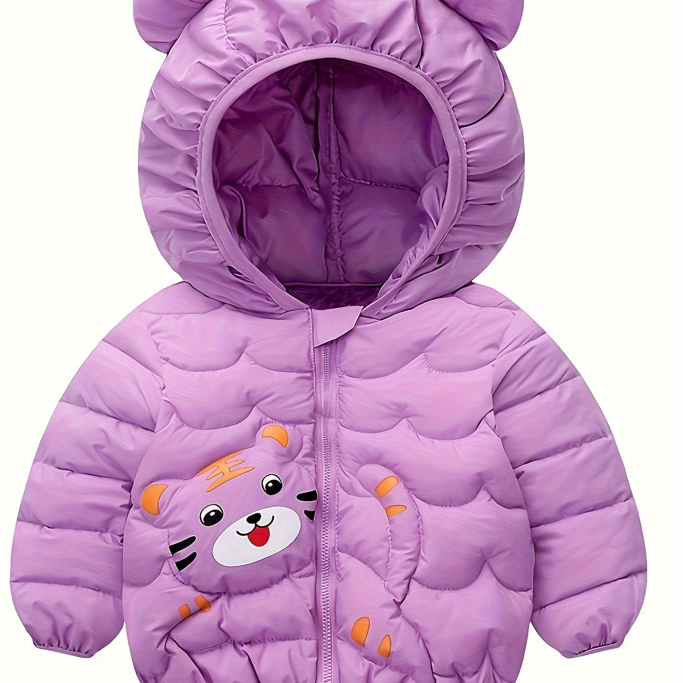 Kinderjas met tijgerkap | Gewatteerde jas met rits, warme jas voor baby’s en peuters herfst/winter