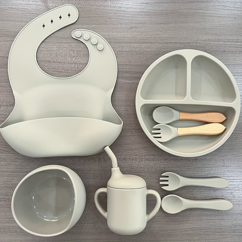 Silicone Baby Eetset | Magnetron- & Ovenbestendig | Voor 0-3 Jaar | Inclusief Zuigplaat, Kom, Bestek, Verstelbare Slab & Snackbeker