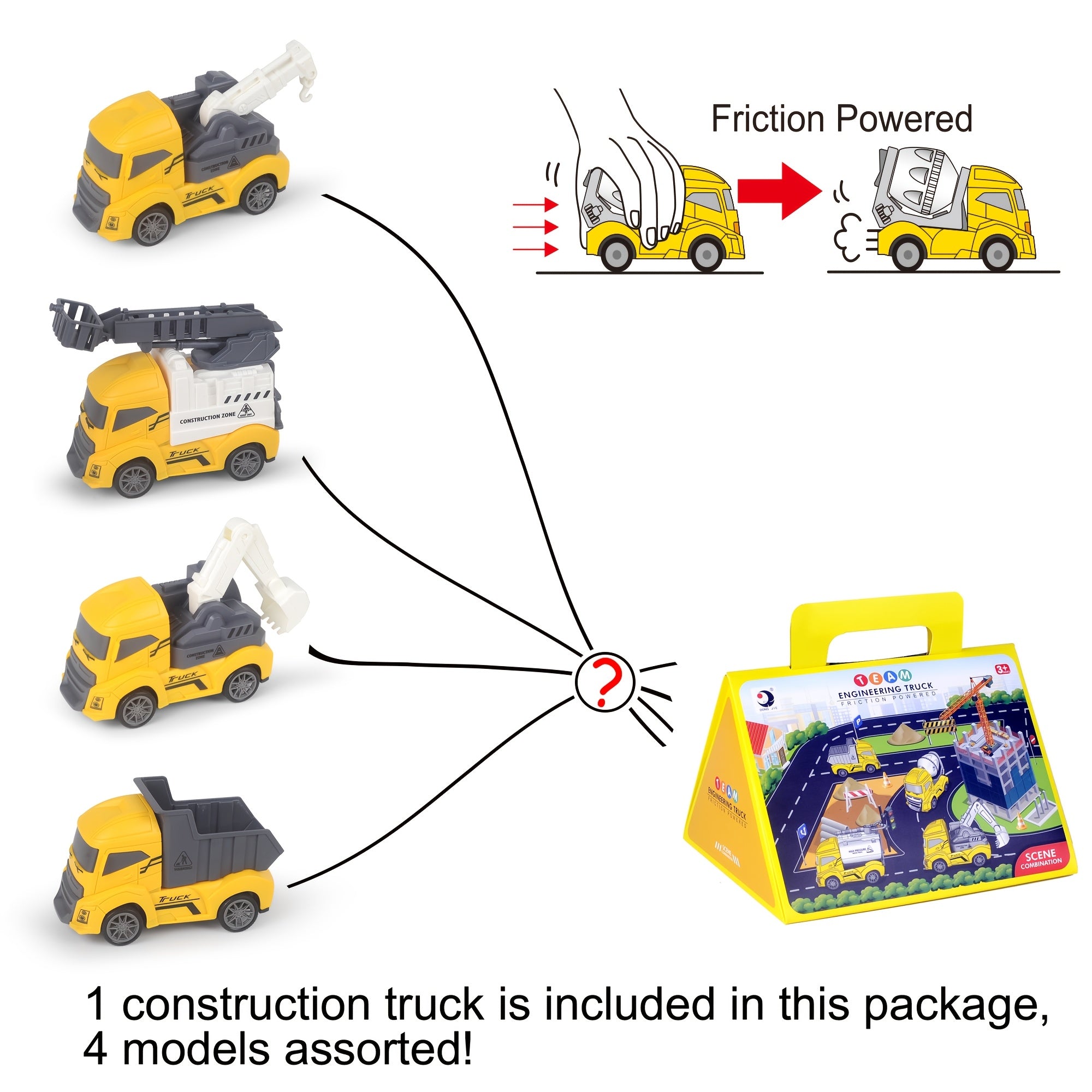 Speelset Bouwvoertuig met Wegborden & Kaarten – Inclusief Willekeurig Voertuig, Educatief Cadeau voor Kinderen