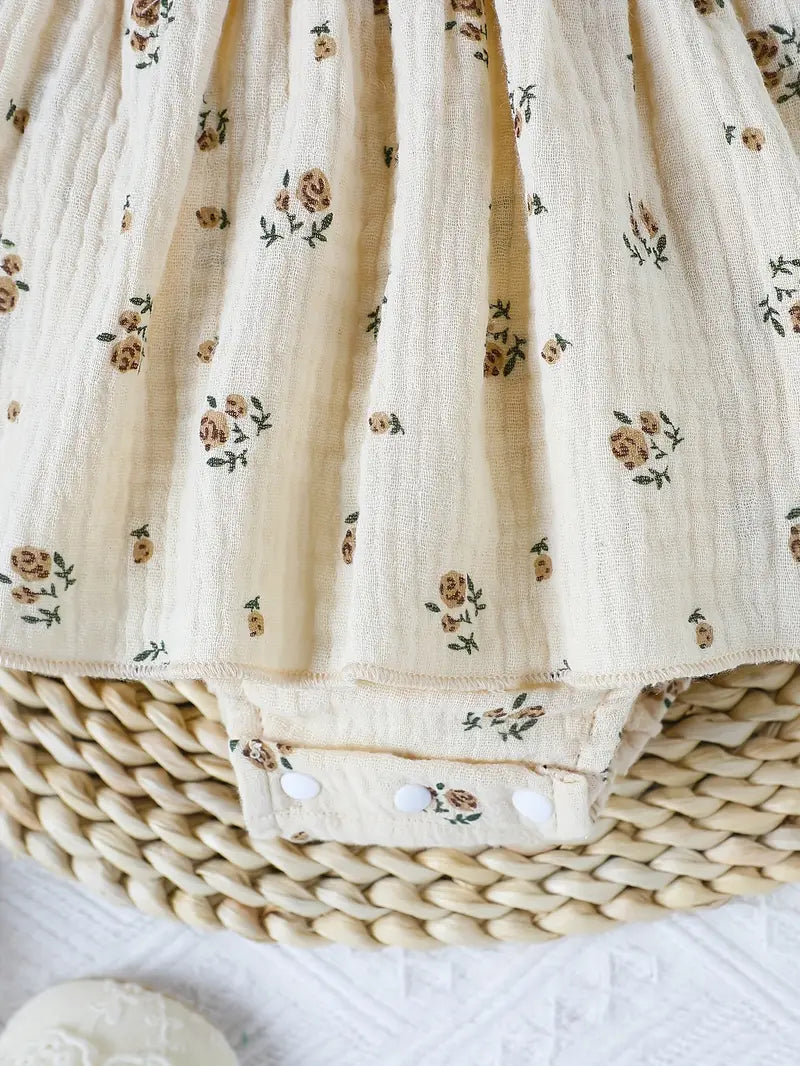 Baby Meisje Prinsessen Jumpsuit | 100% Katoenen Bloemenprint Romper met Ruches en Strik