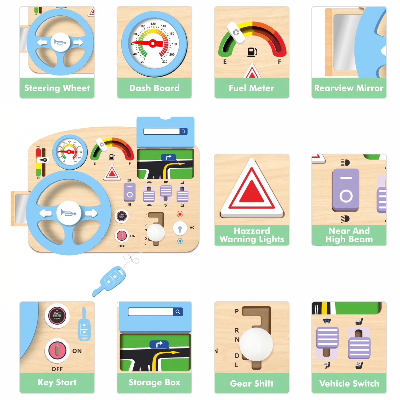 Houten Busy Board met Stuur | Educatief Speelgoed voor Jongens en Meisjes