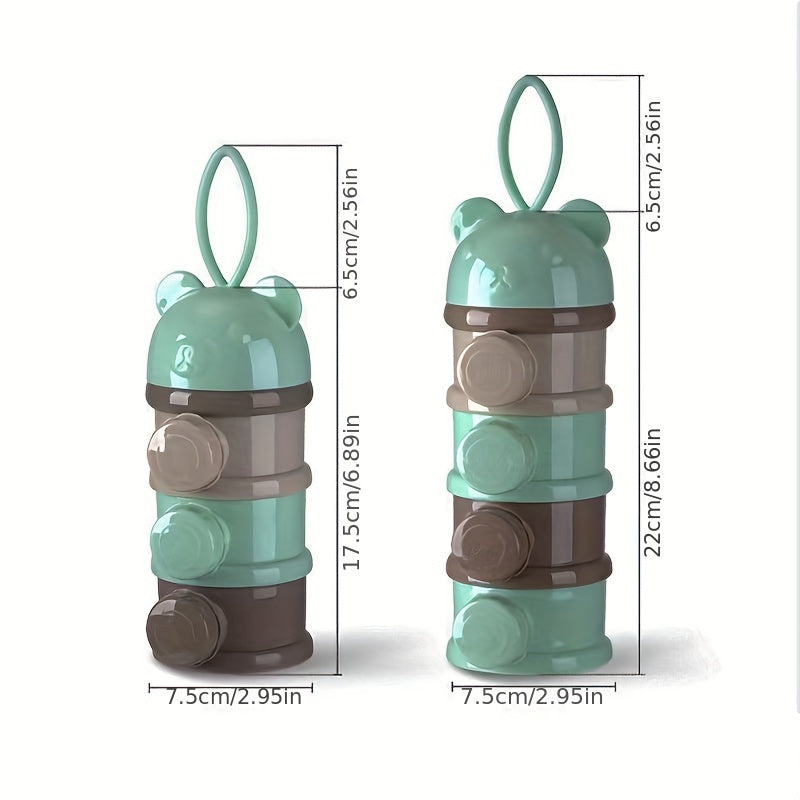 Vierlaagse Draagbare Container met Cartoon Beer Ontwerp | Melk- en Snackcontainer voor Reizende Baby's