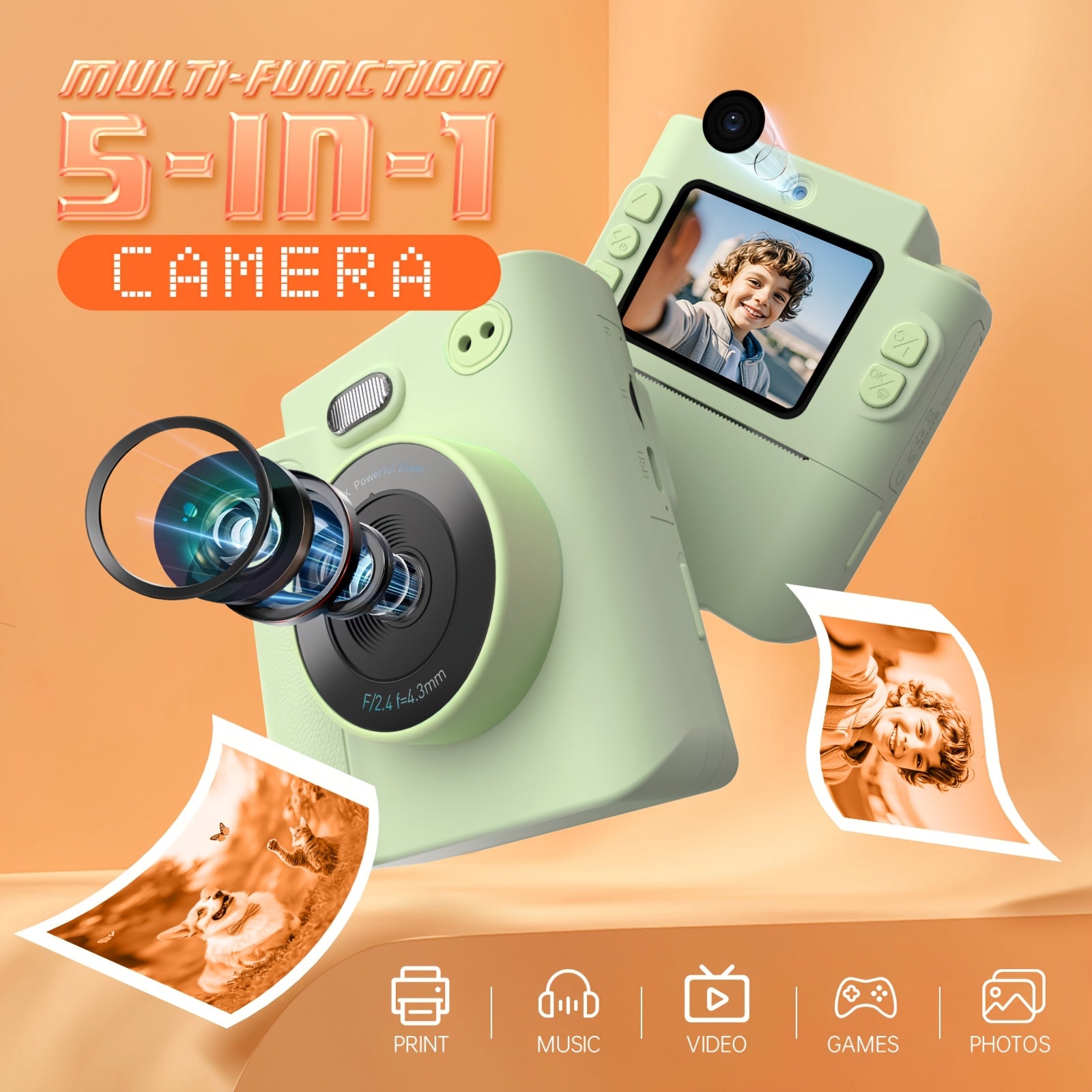Multifunctionele kindercamera|Video, foto & printfunctie – cadeau 4-12 jr