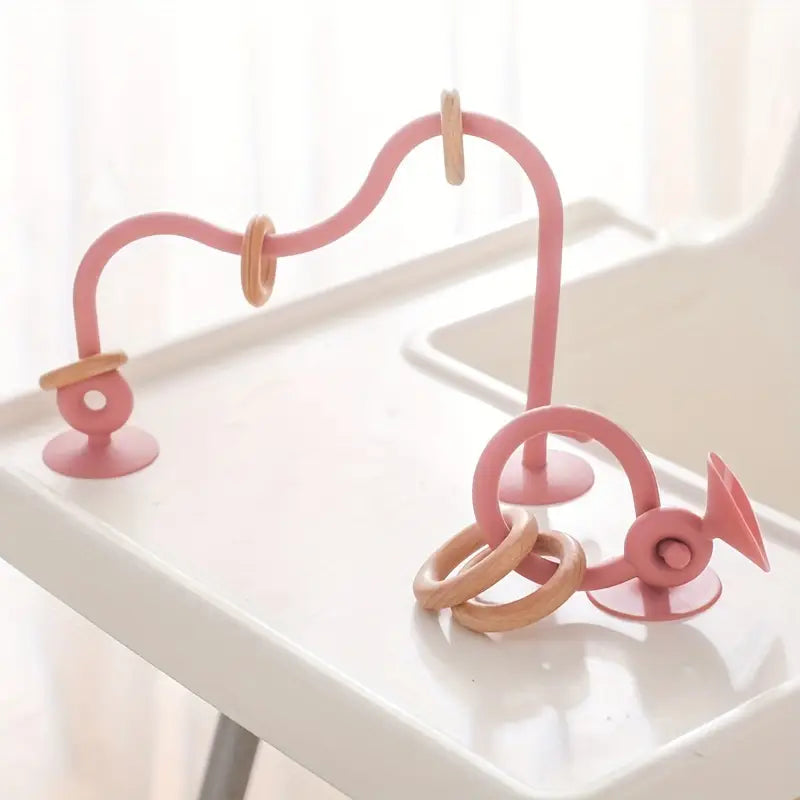 Silicone Zuig Baby Boog Speelgoed met Houten Ringen | Multicolor Baby Speelgoed voor Vroege Ontwikkeling