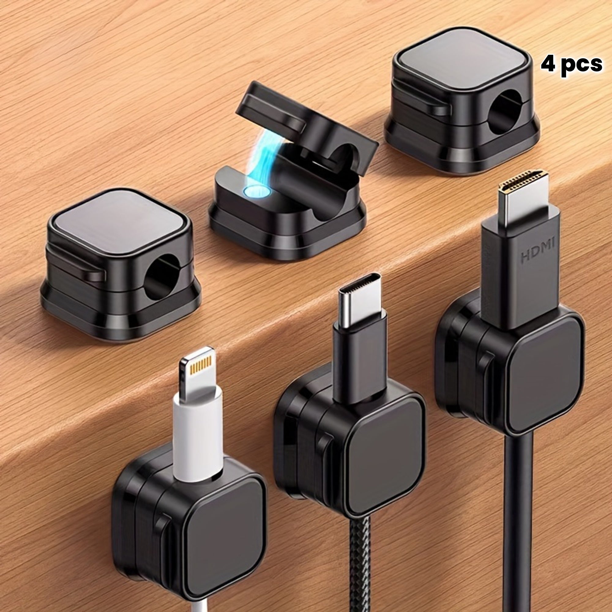 4x Magnetische Kabel Organizer – Kabelhouder & Bureau Kabelmanagement Clips