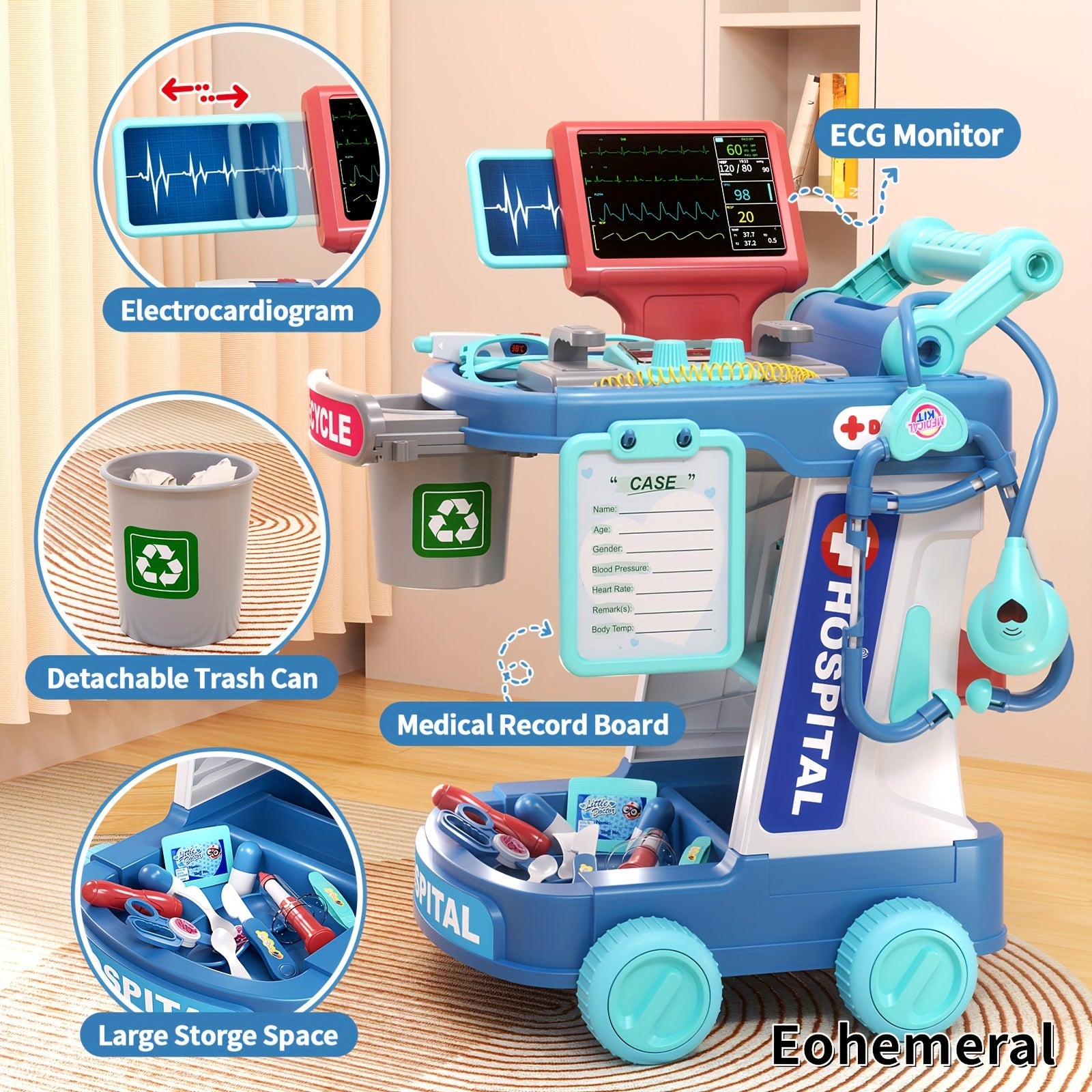 Medische Trolley - Dokter Speelset met Gesimuleerde Tafel, Behandeling & Injectie - Voor Kinderen - Educatief Cadeau voor Verjaardagen