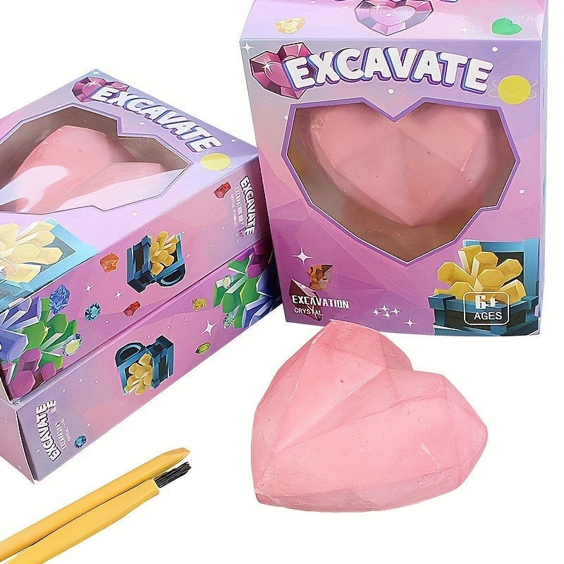 Kinder Archeologie Opgraving naar Edelstenen | DIY Handmatige Opgraving naar Schat Fossielen voor Hartvormige Doos Puzzel Handgemaakt Speelgoed