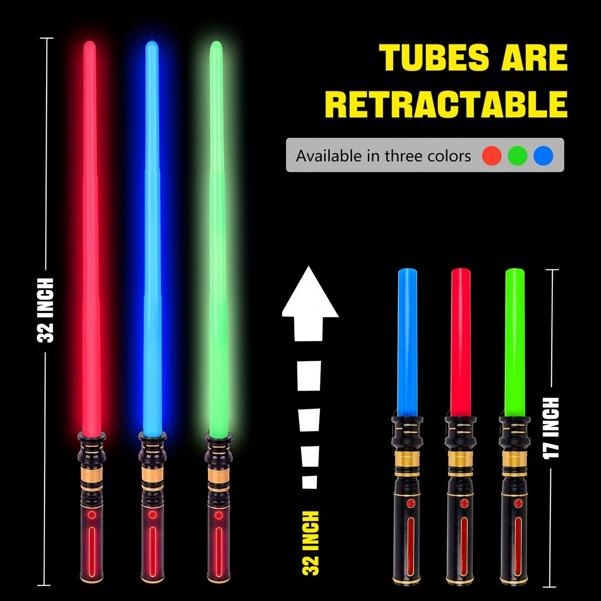 3 FX-lichtzwaarden - Lichtgevende zwaarden voor cosplay, Halloween, verjaardagen en Kerstmis, perfect voor kinderen.