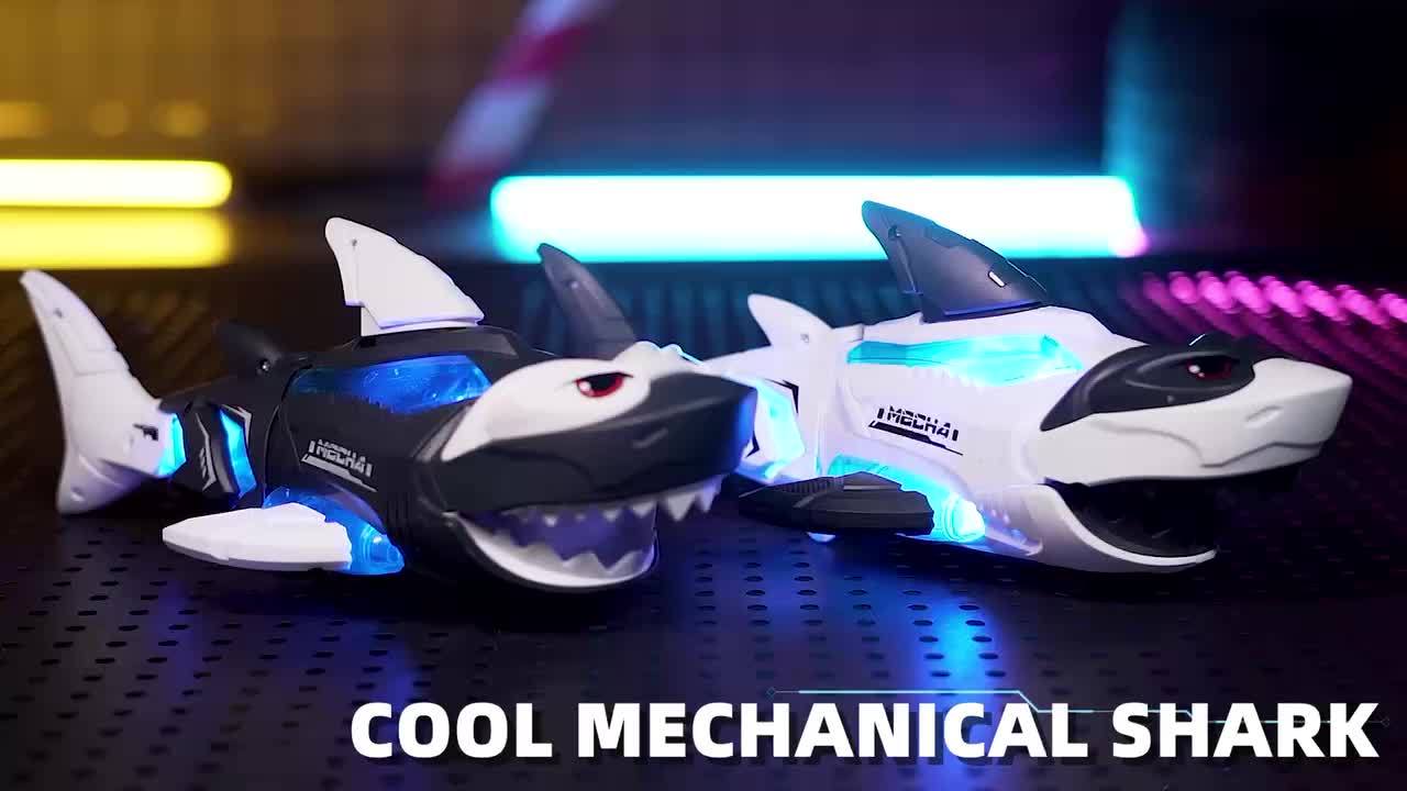 Interactief Mechanisch Haai Speelgoed met Articuleerbare Staart en Mond, LED Lichten en Dynamische Muziek - Duurzaam Plastic, Tweekleurig (Wit en Grijs), Geschikt voor Kinderen van 3 Jaar en Oudere