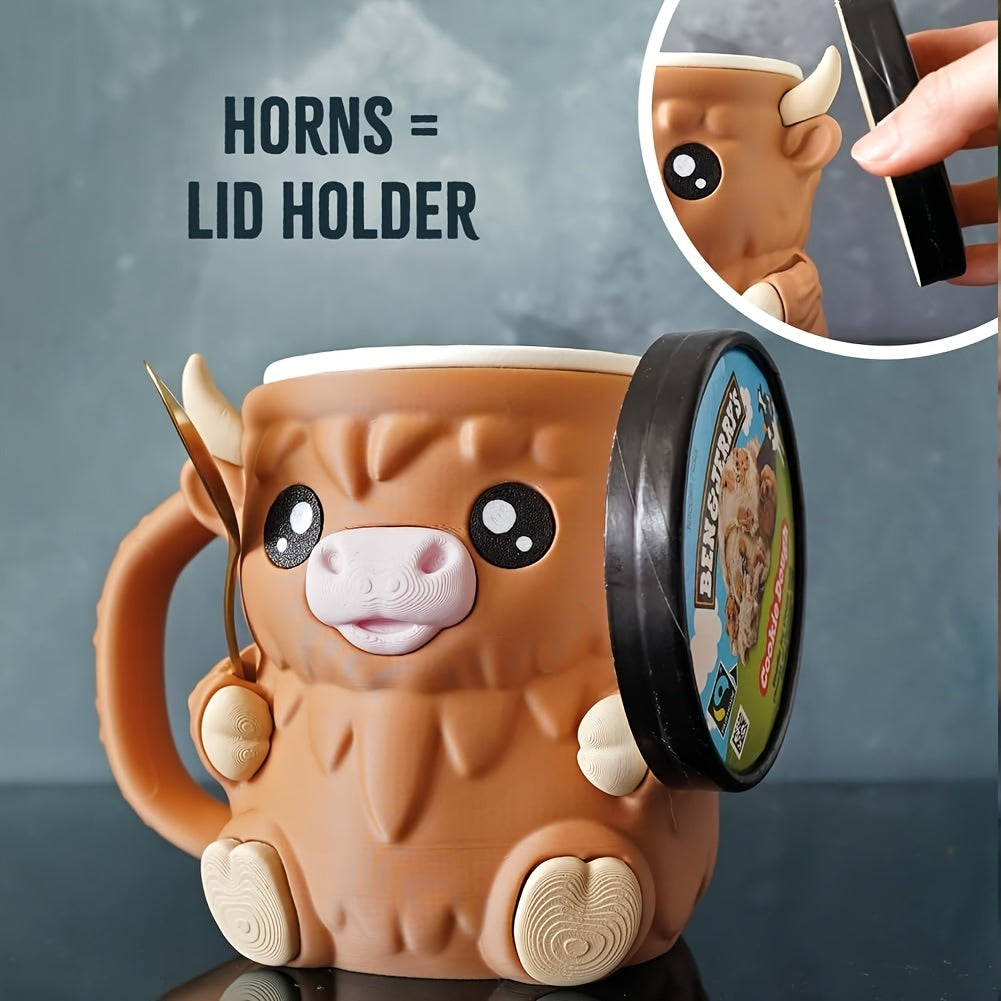 Schotse Hooglander IJsbekerhouder 3D Print - Decoratie Cadeau Voor Ijsliefhebbers - Porte-gobelet Vache Écossaise