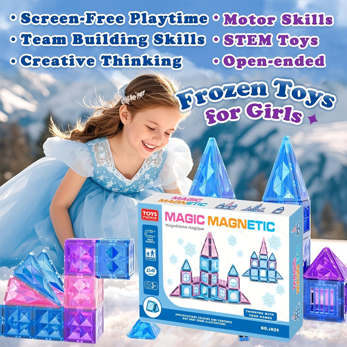 Frozen Magnetische Bouwset | Magnetische Tegels & Kasteel Blokken – Creatief Educatief Speelgoed voor Meisjes