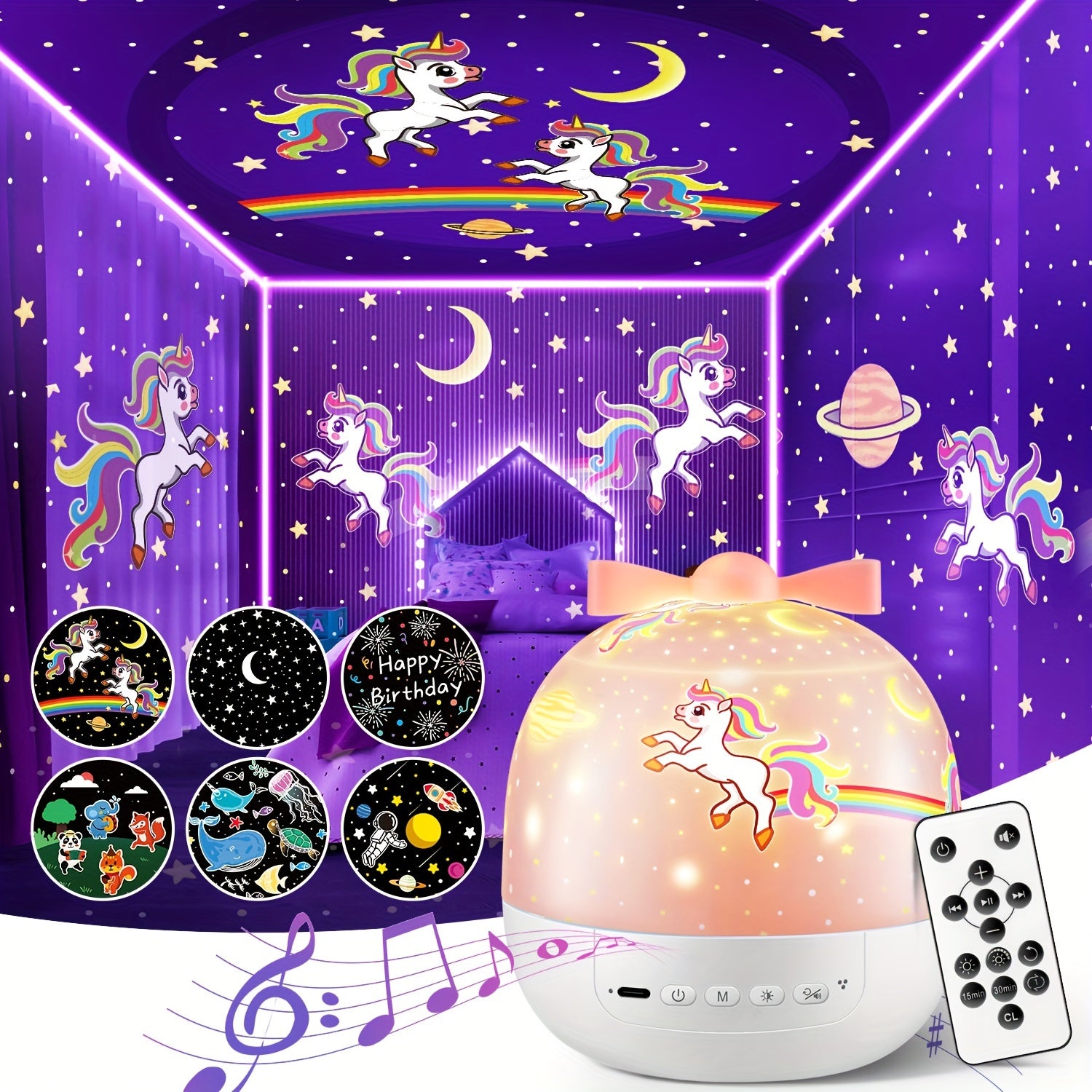 Galaxy Projector Nachtlampje met Afstandsbediening | 15 Films Draagbare Projector Lamp Oplaadbaar met Geluid Kamerdecoratie voor Cadeau