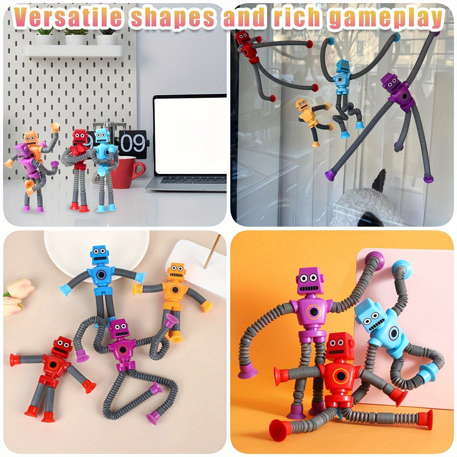 12x Uitrekbare Robot Speeltjes | Met Zuignap | Sensorisch Fidget Speelgoed