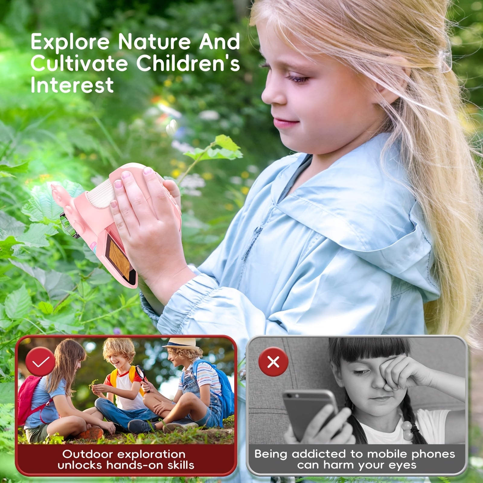 Microscoop voor Kinderen | 1000X Handheld Microscoop met 32GB SD-kaart, Educatief