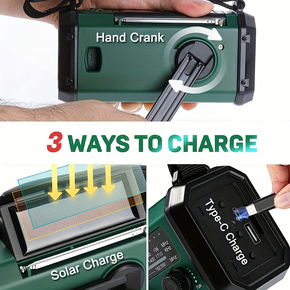 10000mAh Noodradio – Zonne-energie, Hand Crank, AM/FM, SOS Alarm & Telefoonoplader
