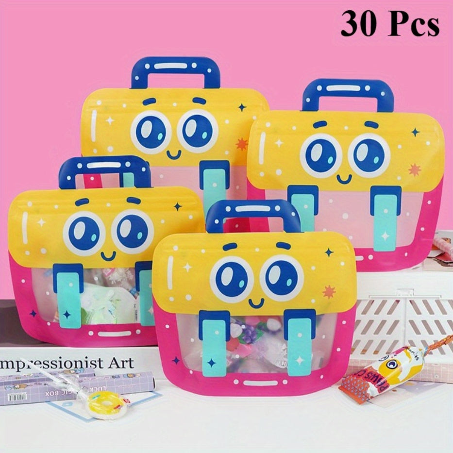 30 Stuks Cartoon Traktatiezakjes met Handvat | Herbruikbare Ziplock Cadeauzakken – Voor Feestjes & Kleine Geschenken