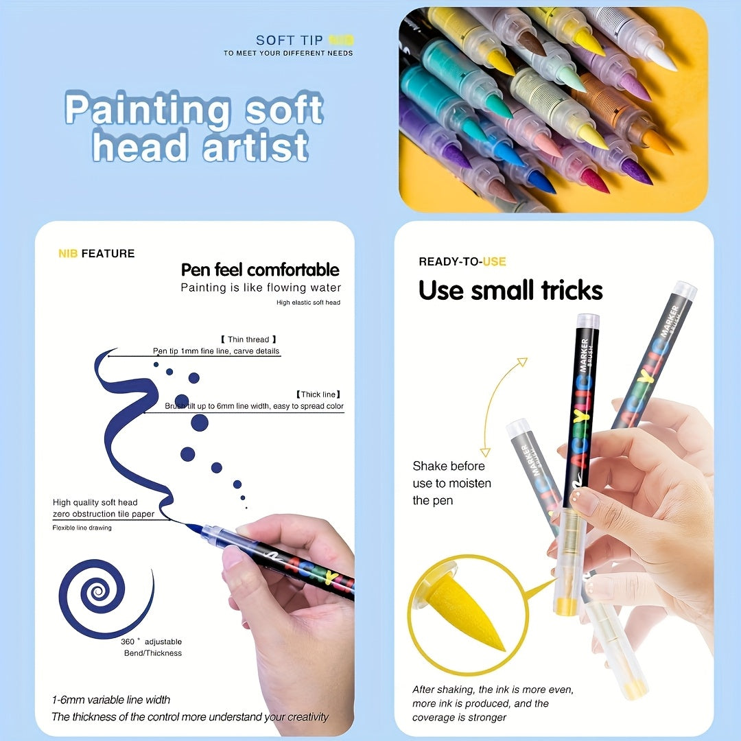 24-delige Acryl Marker Set – Flexibele Penseelpunt | Voor Diverse Oppervlakken