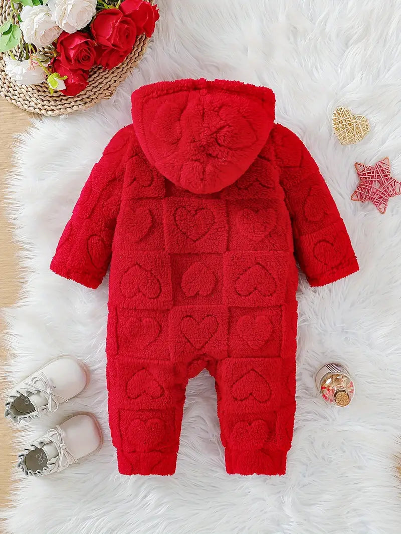Dikke Warme Baby Hart Jumpsuit Rood l Jongens & Meisjes 1 ,3, 6, 12, 17, 24 Maanden