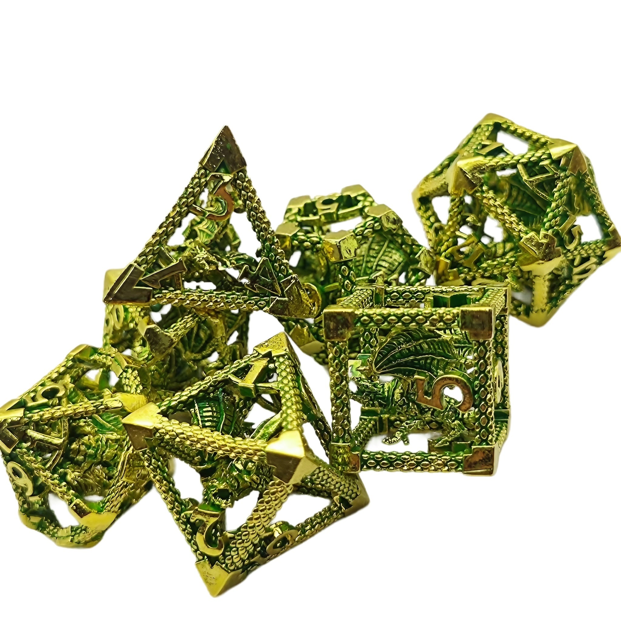 Metalen 3D Drakendobbelstenen – D&D RPG en Rekenonderwijs Set
