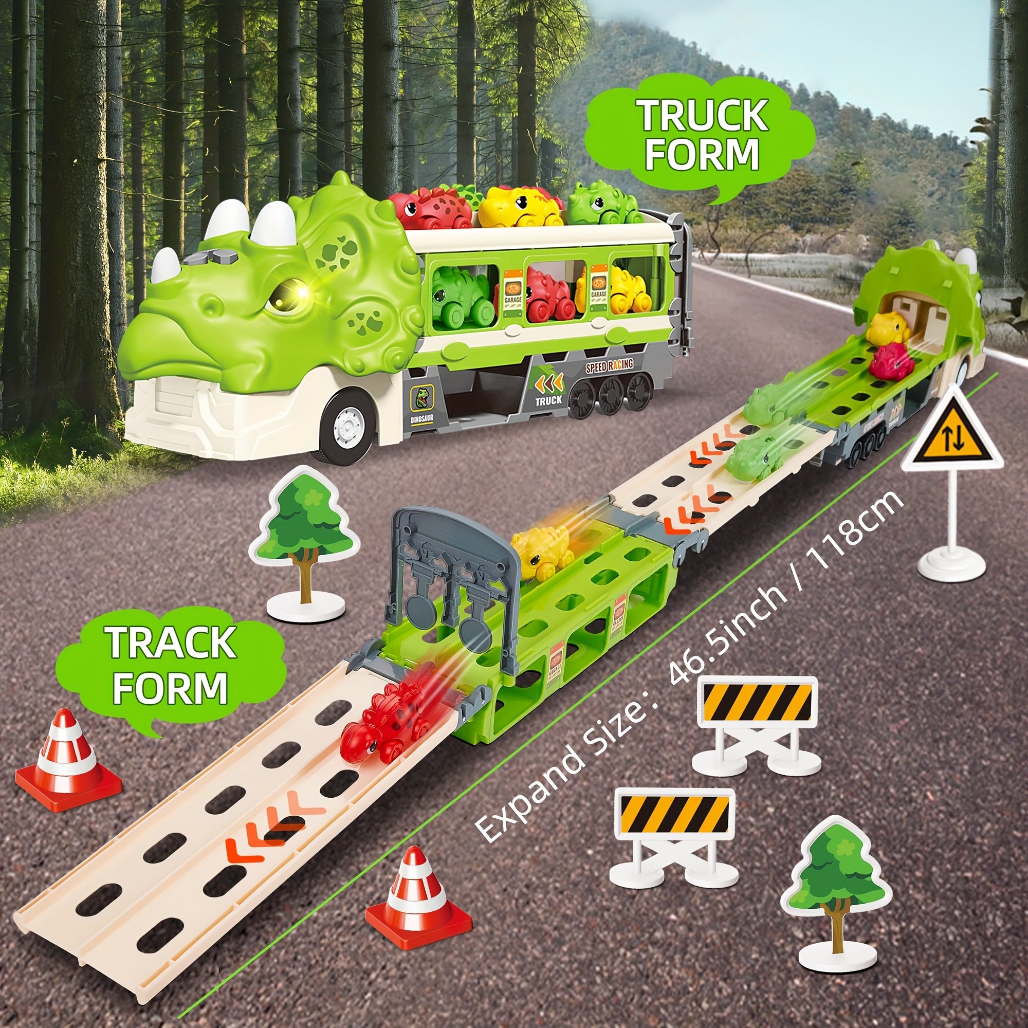 Dinosaurus Speelgoed voor Jongens van 3-5 Jaar, Triceratop Transport Vrachtwagen met 6 Dinosaurus Auto's, Activiteit Speelmat, Jurassic World Park Dinosaurus Speelgoed Set voor Peuter Verjaardag